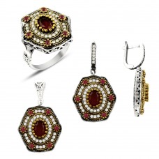 Gümüş Otantik Taşlı Set